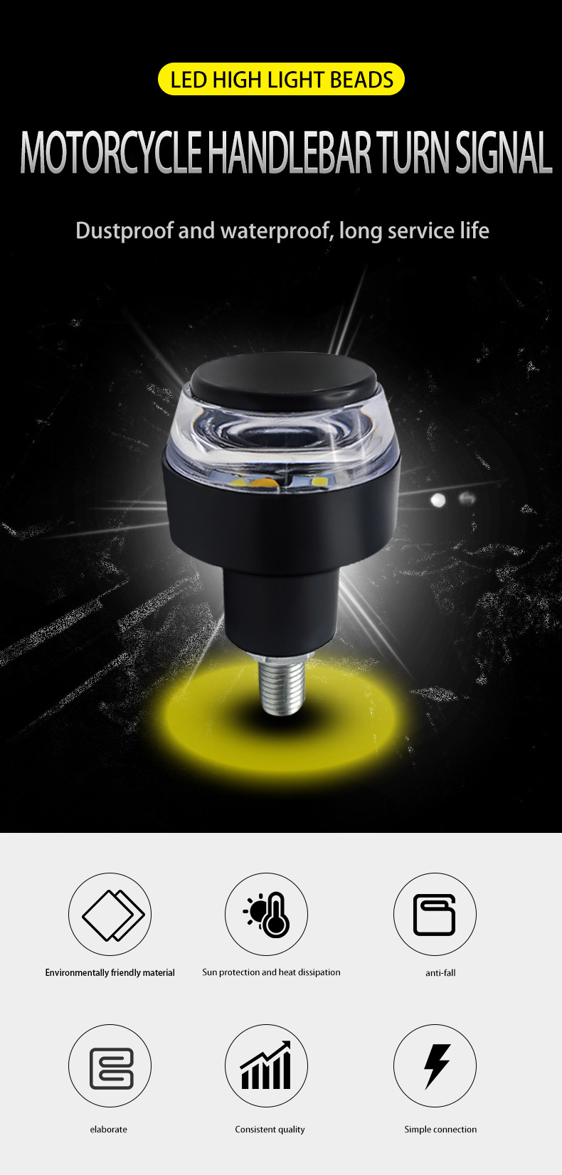 Source Factory Motorcycle Handlebar Turn Signal Plastic Shell Led High-Brightness Modified Mountain Bike Light Headlight