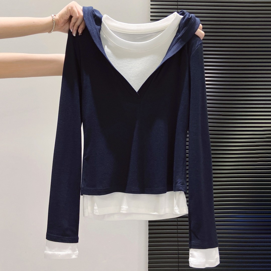 Women's Hooded Two-Piece Long-Sleeve T-Shirt, New Early Autumn 2025 Design, Slim Fit, Base Layer Top