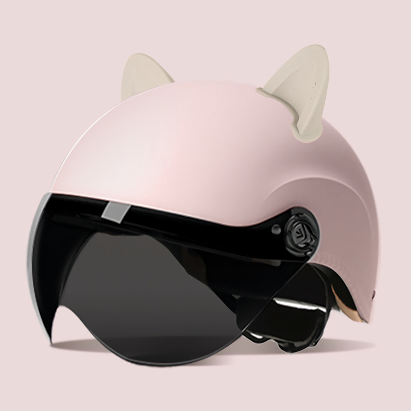 Universal – New Standard Motosiklet kaskı (dəbilqə) - summer-helmet-matte-pink-summer-helmet-sunscreen-visor-accessories-rabbit-ears-white