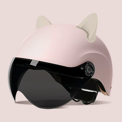 Unisex, Windproof Half Helmet, Summer Motosiklet kaskı (dəbilqə) - summer-helmet-scrub-powder-summer-helmet-sunscreen-glasses-accessories-rabbit-ears-white-one-size-fits-all