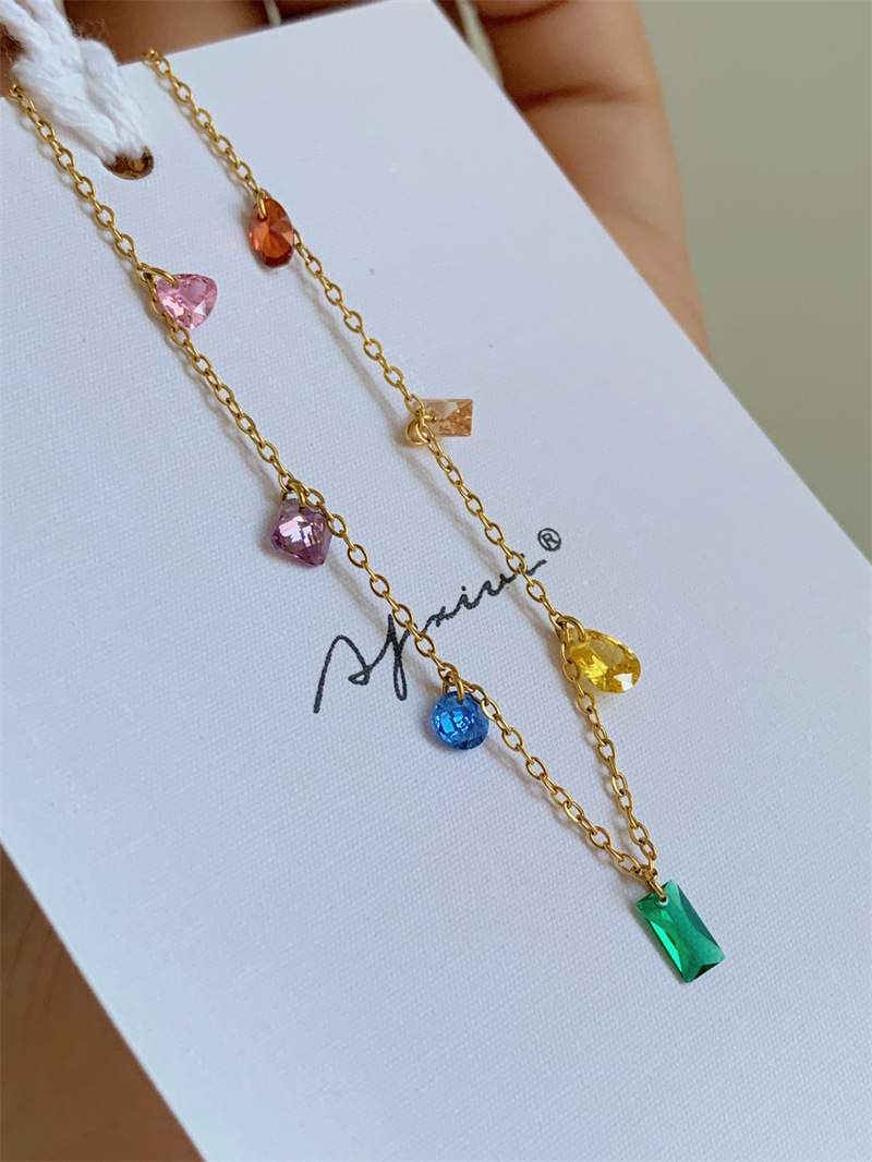 Sweet Geometric Titanium Steel Gold Plated Zircon Bracelets