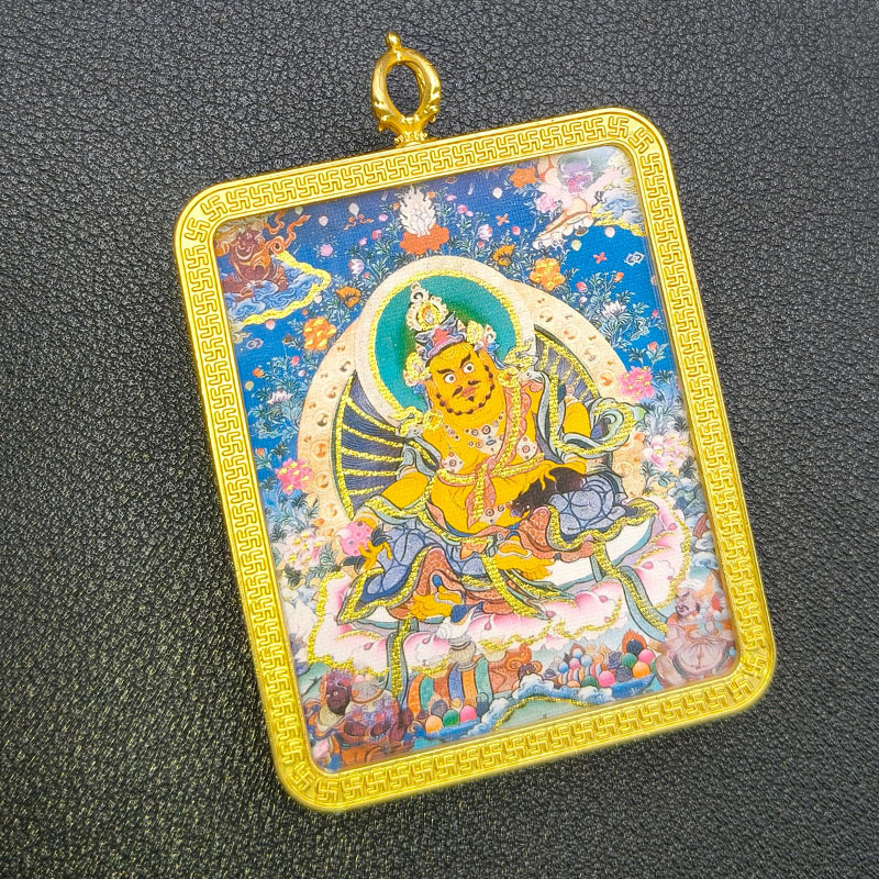 藏式唐卡吊坠手绘描金画芯扎基拉姆黄财神项链狐狸男女款挂件批发|undefined