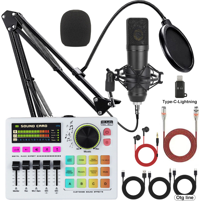BM800 micrófono micrófono 48V teléfono celular tarjeta de sonido inglés computadora usb equipo de podcast set auriculares image 14