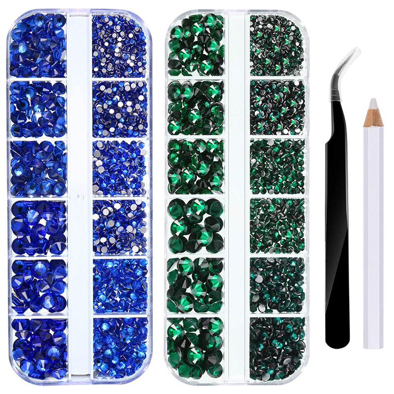 12格盒装玻璃平底钻美甲水晶钻手机壳diy饰品配件 (2)