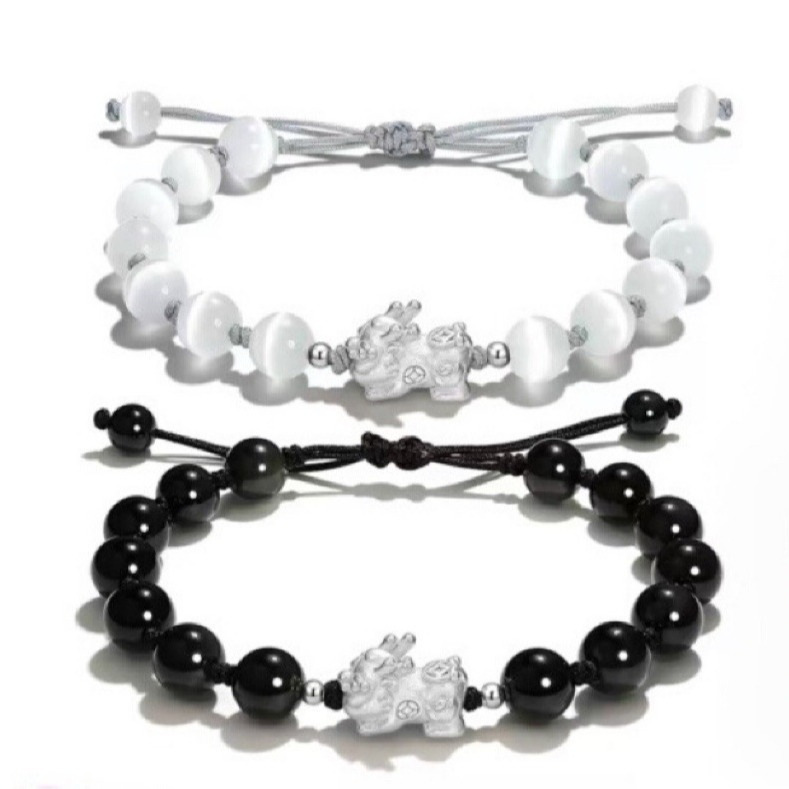 Designer Recommended: Pink Quartz Cat's Eye Silver Pixiu Couple Bracelet for Men and Women, Beast-Swallowing Gift for Birthdays Designer Recommended: Pink Quartz Cat's Eye Silver Pixiu Couple Bracelet for Men and Women, Beast-Swallowing Gift for Birthdays