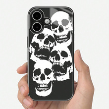 玻璃壳iPhone17promax/16/15/14骷髅头涂鸦手机壳苹果13pro/12/11