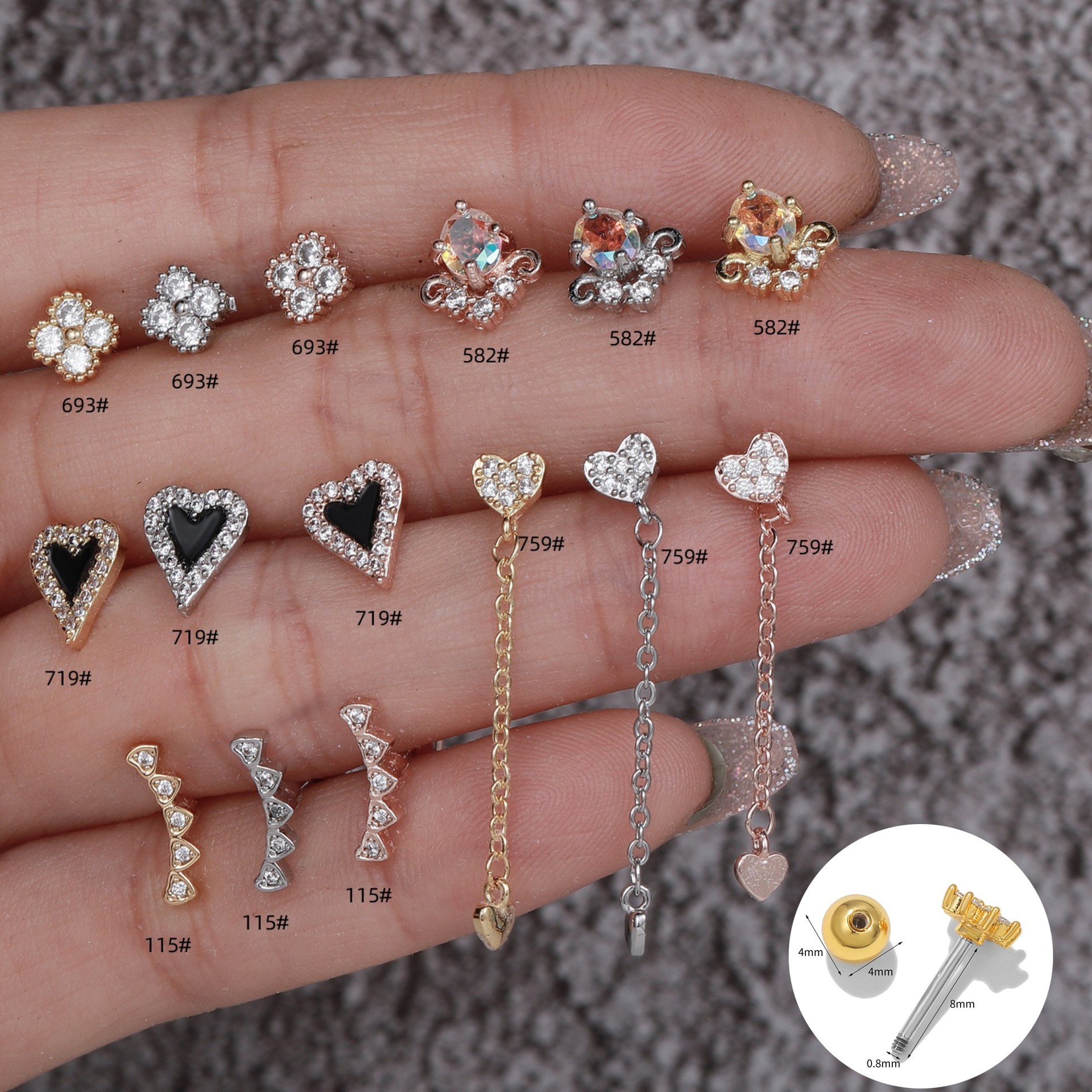 Fashion Heart Shape Copper Inlay Zircon Ear Studs 1 Piece