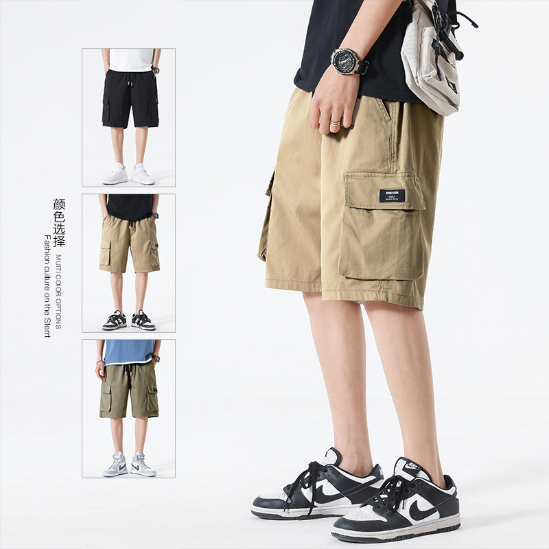 Men's Casual Summer Thin Khaki Cargo Shorts, Trendy Loose Fit with Multiple Pockets, Mid-Length Shorts