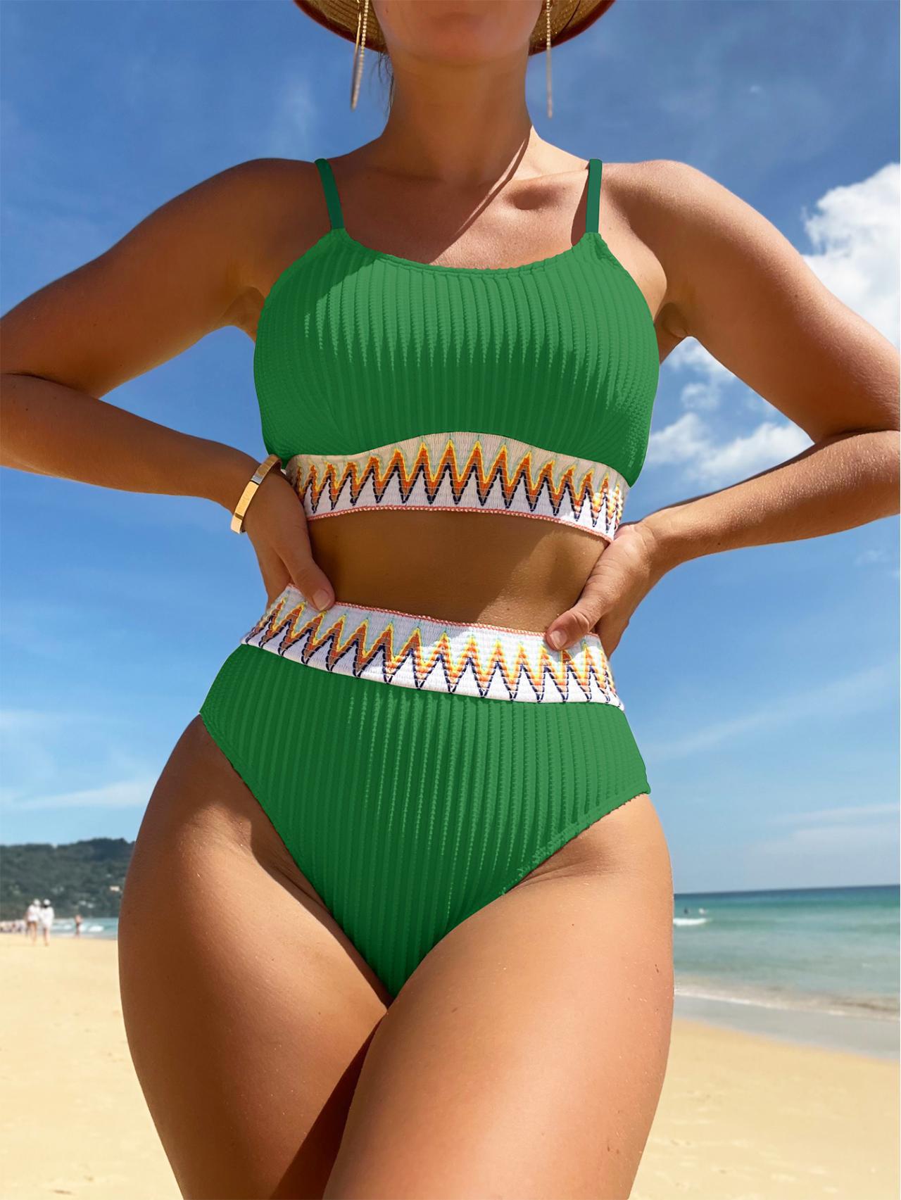 2023 nuevo bikini moda mujer dividida sin mangas europeo y americano traje de baño con almohadilla en el pecho traje de baño al por mayor bikini
