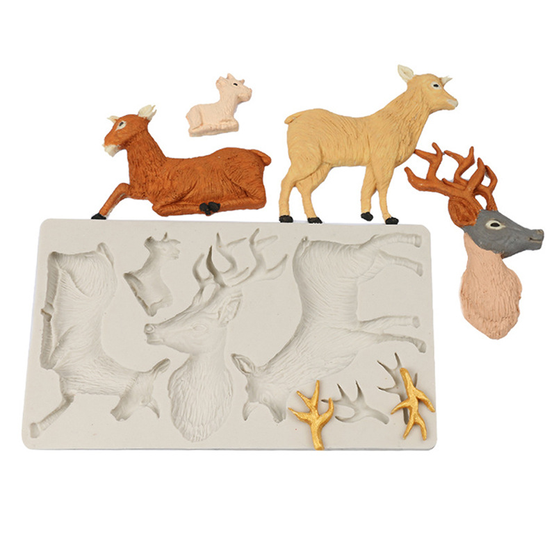 Navidad ELK ciervo cabeza molde de silicona Holly hoja Navidad silicona fondant cake decoración molde