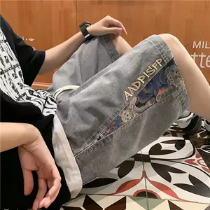 Vintage five-point shorts, lightweight summer denim shorts, versatile and trendy, loose-fitting patchwork work pants for men