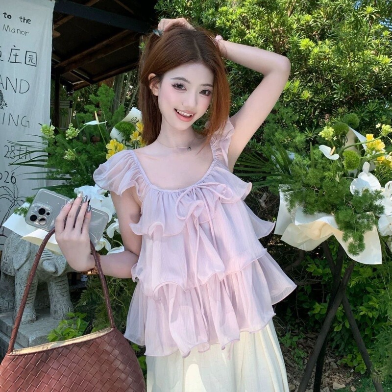 French-Style Purple Ruffled Short-Sleeve Blouse, Loose Thin Shirt for Women, Summer Korean-Style Chiffon Short-Sleeve Top French-Style Purple Ruffled Short-Sleeve Blouse, Loose Thin Shirt for Women, Summer Korean-Style Chiffon Short-Sleeve Top