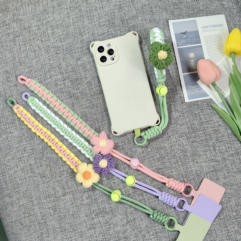 Mobile Phone Wrist Strap, Flower Short Lanyard, Adjustable Woven Wrist Rope for Travel, Outdoor Sports, Universal Safety
