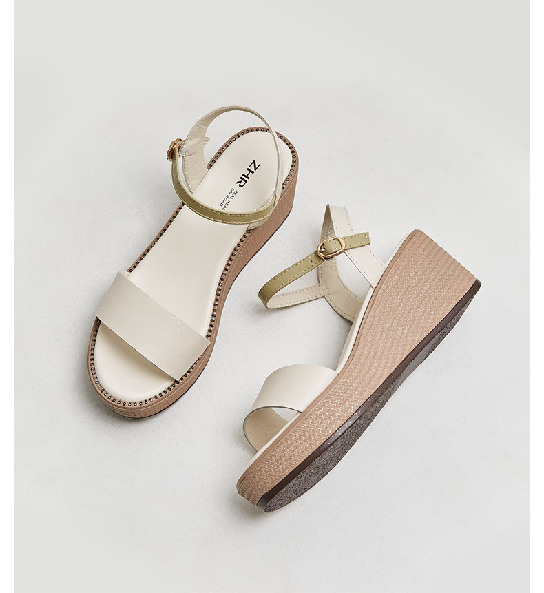 Sandal đế xuồng nữ quai ngang cổ điển, đế dày thời trang mùa hè — AY39 Bánh gạo chi tiết 29
