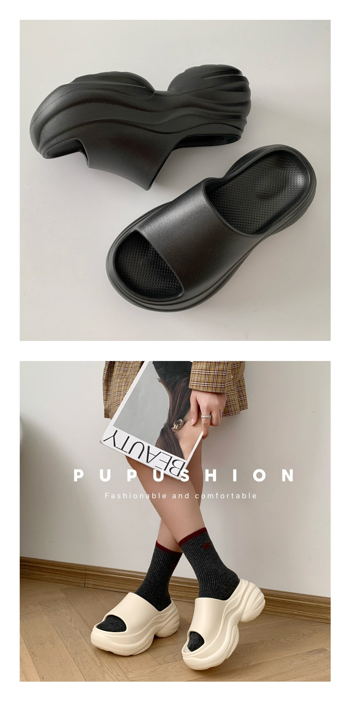 Women's Summer Slippers EVA Non-Slip Thick Soled Height Increasing Fashionable Versatile Home Wear High-End_vogvips.com