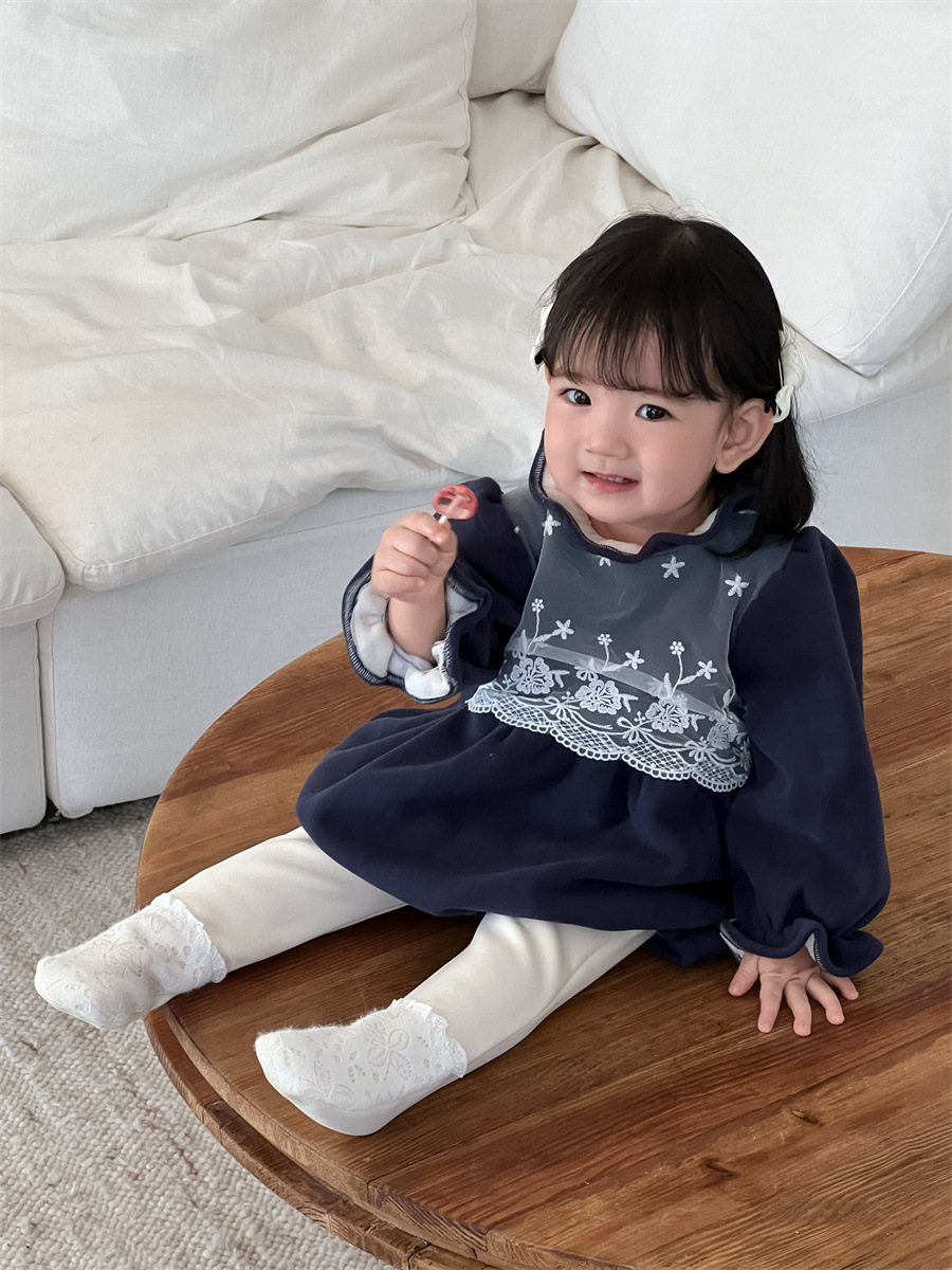 Bebés de otoño y invierno gruesos ropa de vestir para niños coreanos 2024 baby overcoat niñas encaje y camisa de peluche