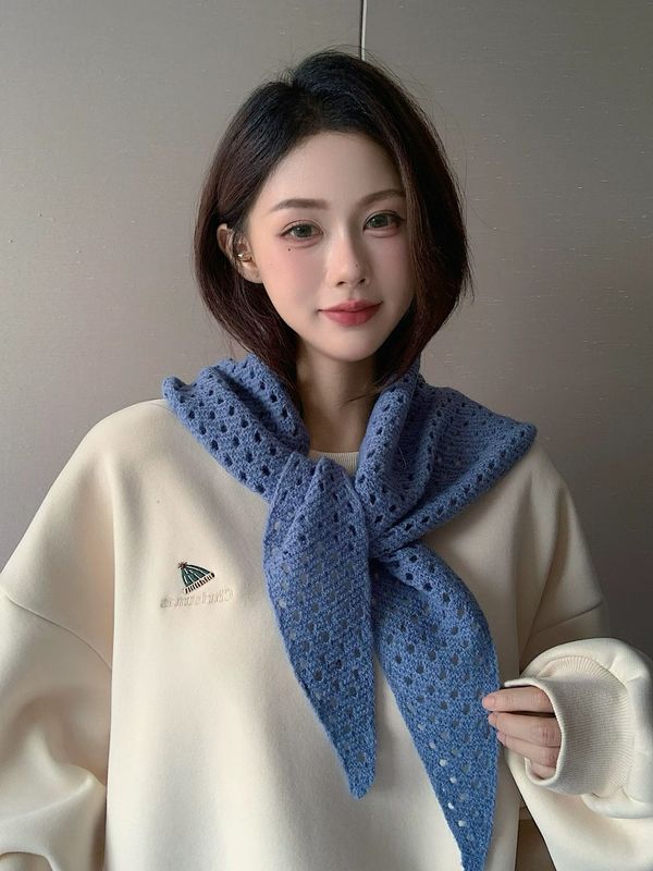 柔软针织镂空三角巾女装饰披肩围巾秋冬时髦百搭薄款围脖保暖领巾|undefined