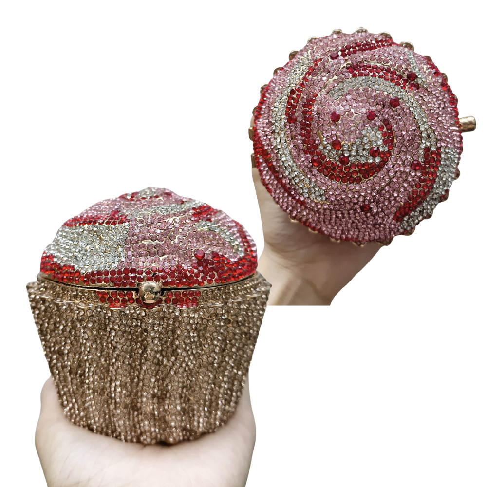 Cupcake clutch pastel transfronterizo helado paquete de diamantes lleno de metal paquete de banquete de diamantes bolsas de mano de mujer