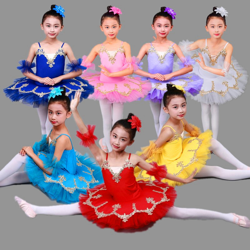 Children yellow blue red white pink ballet dance dress green tutu ...