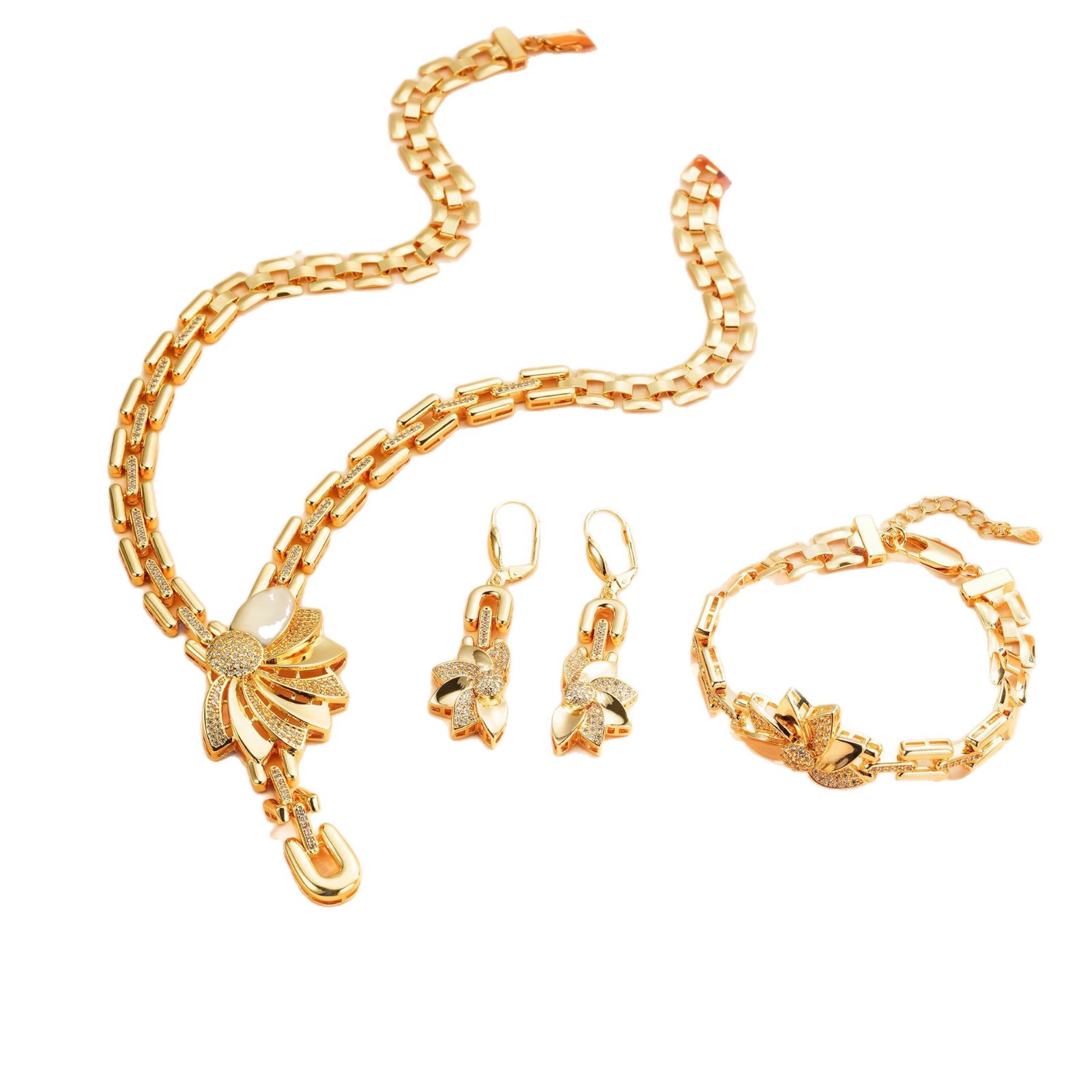 Diseño de moda de alta gama cadena de relojes pendientes anillo pulsera cadena de clavícula joyería conjunto Amazon joyería de comercio electrónico
