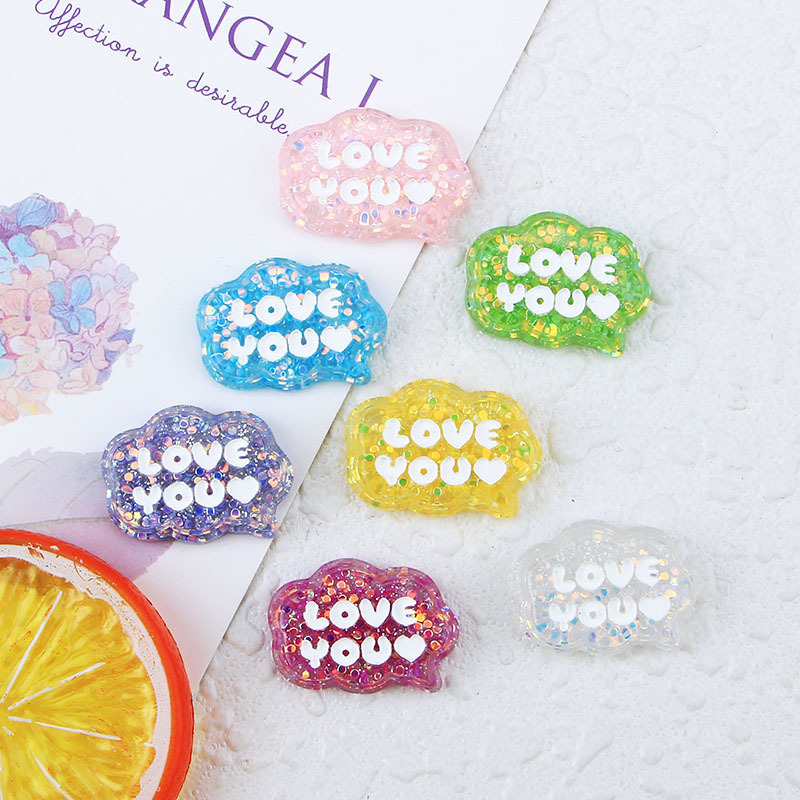 Nueva lentejuelas inglés palabra marca creativa crema pegamento material DIY epoxi teléfono caso horquilla accesorios para el cabello resina al por mayor