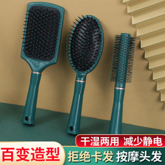 New Arrival Massage Comb in Moss Green with Elastic Painted Air Cushion Design – Luxury Gentleman’s Hairbrush, Negative-Ion Styling Tool for Smooth and Voluminous Curls