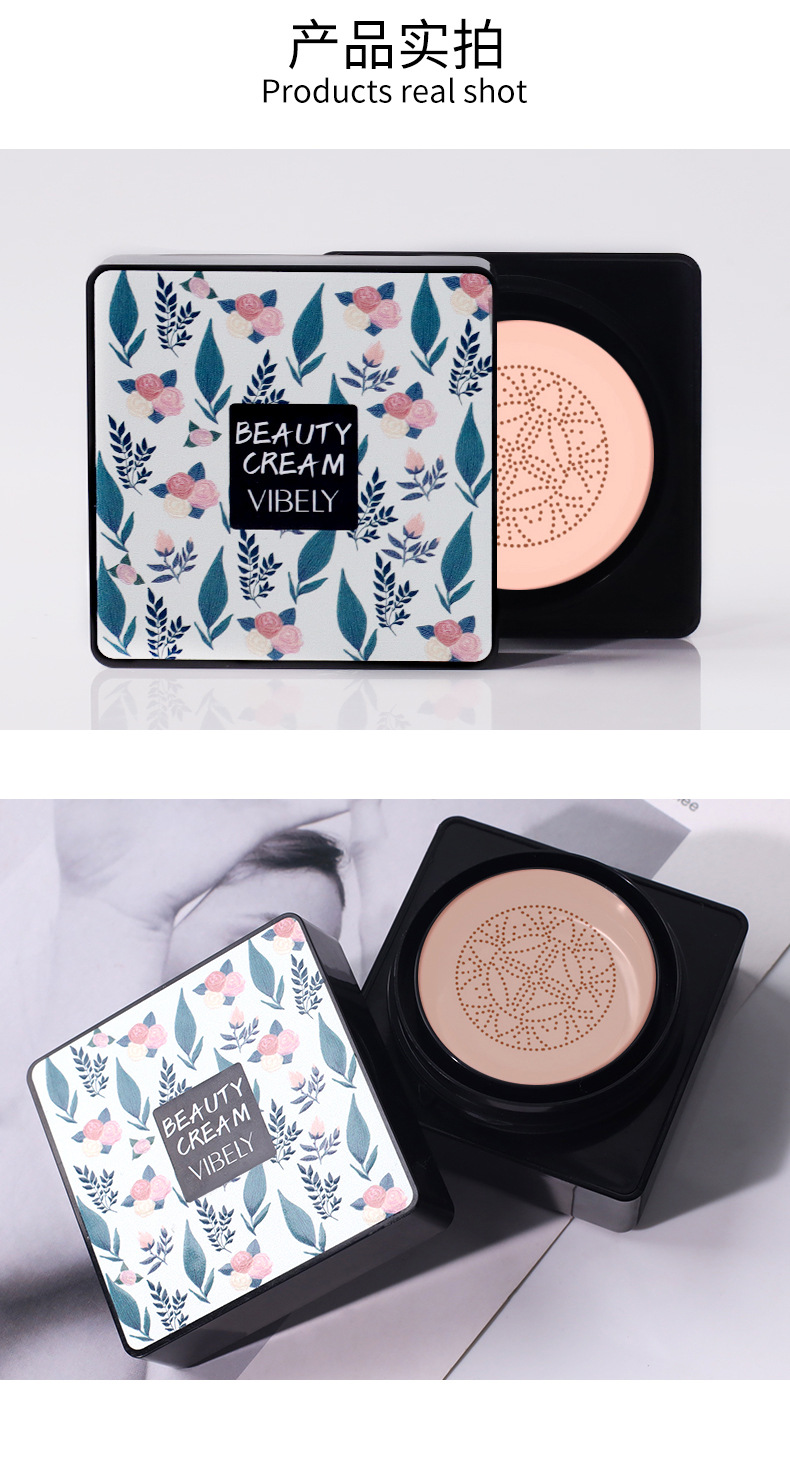 VIBELY Mushroom Head Cushion cc Cream is a light, brightening, non-smudging, concealing, dark circles and acne marks natural foundation undefined