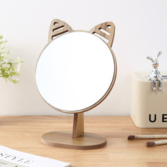 Tabletop high-definition wooden cat and bear ear makeup mirror, home-use single-sided dressing mirror, student dormitory and bedroom mirror