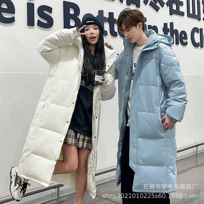 Winter men's down jacket men's and women's same down jacket thickened warm long over-the-knee couple hooded goose down jacket