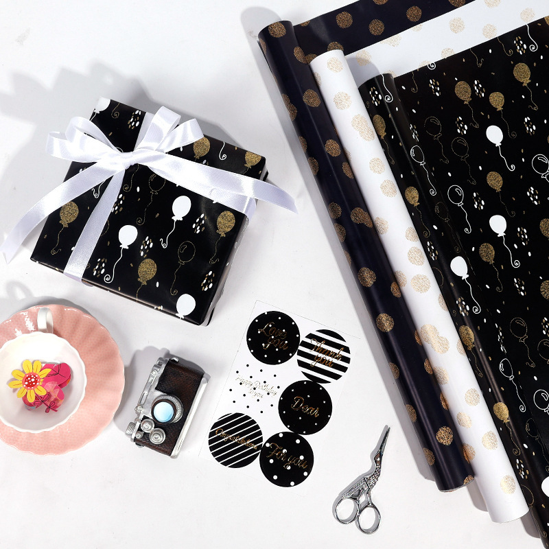 Amazon roll regalo de cumpleaños papel de embalaje globo puntos de oro artesanía diy regalo de alta calidad