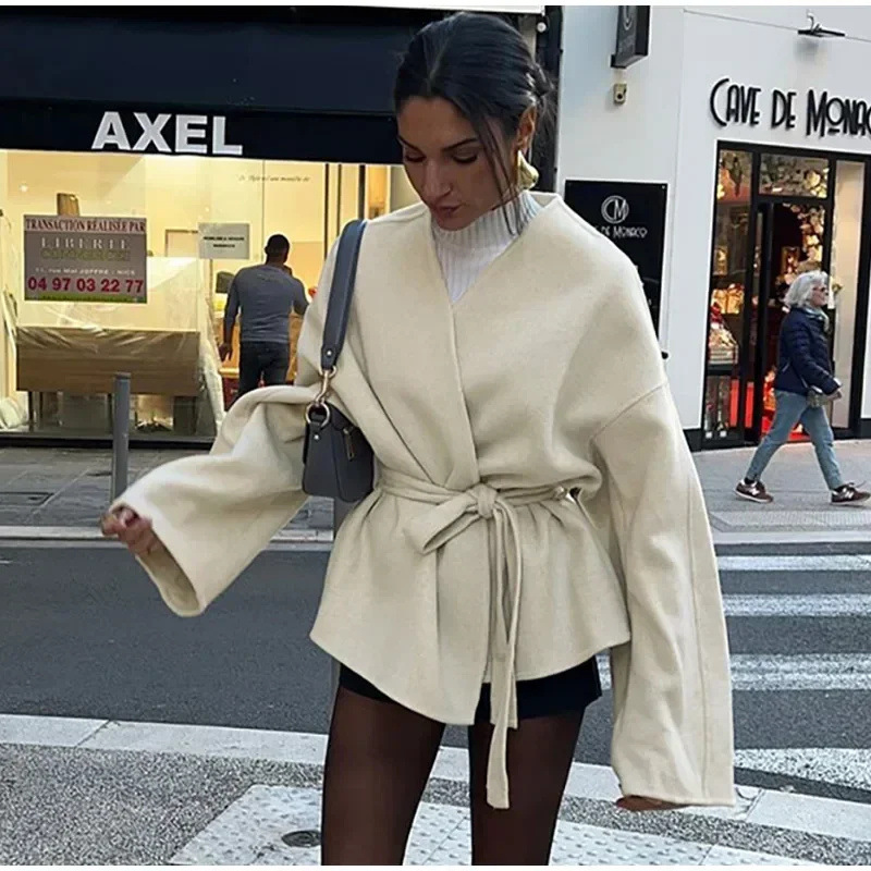 Cross-Border European and American Clothing Aliexpress Popular V Neck Long-Sleeved Jacket Loose Fit