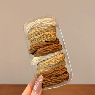 Saç üçün rezinlər — Hair Accessory - khaki-patterned-10-piece-box-set-new-color-launch-suitable-for-adults-and-children