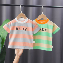2021夏季新款韓版短袖童套裝男童0-4歲圓領t恤笑臉條紋兩件套童裝