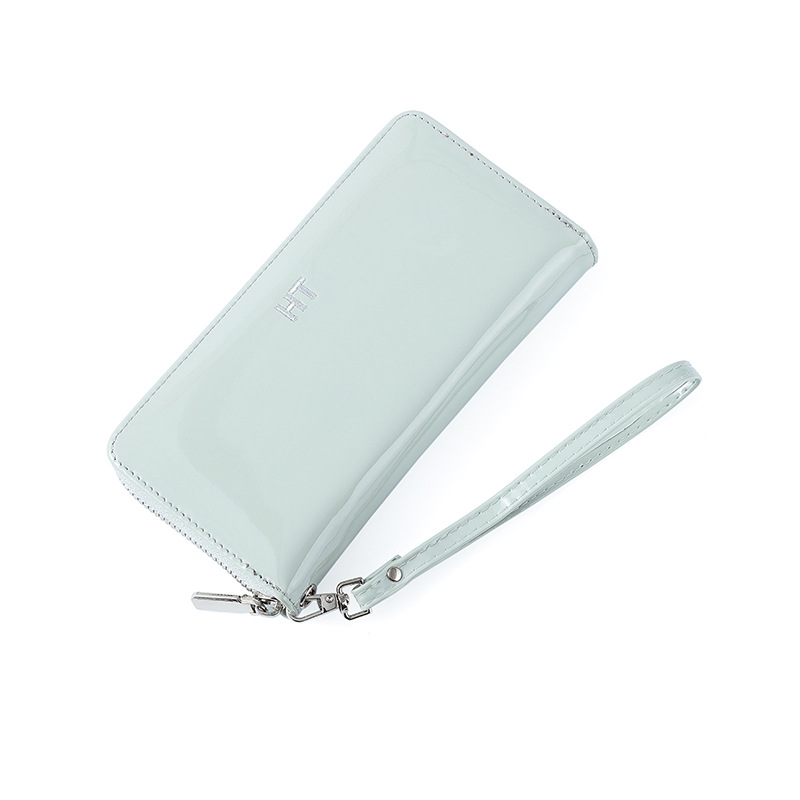 Bolso de pulsación de una sola mujer moda coreana zipper bolso de teléfono móvil esmaltado bolso de mano brillante bolso de tarjeta múltiple