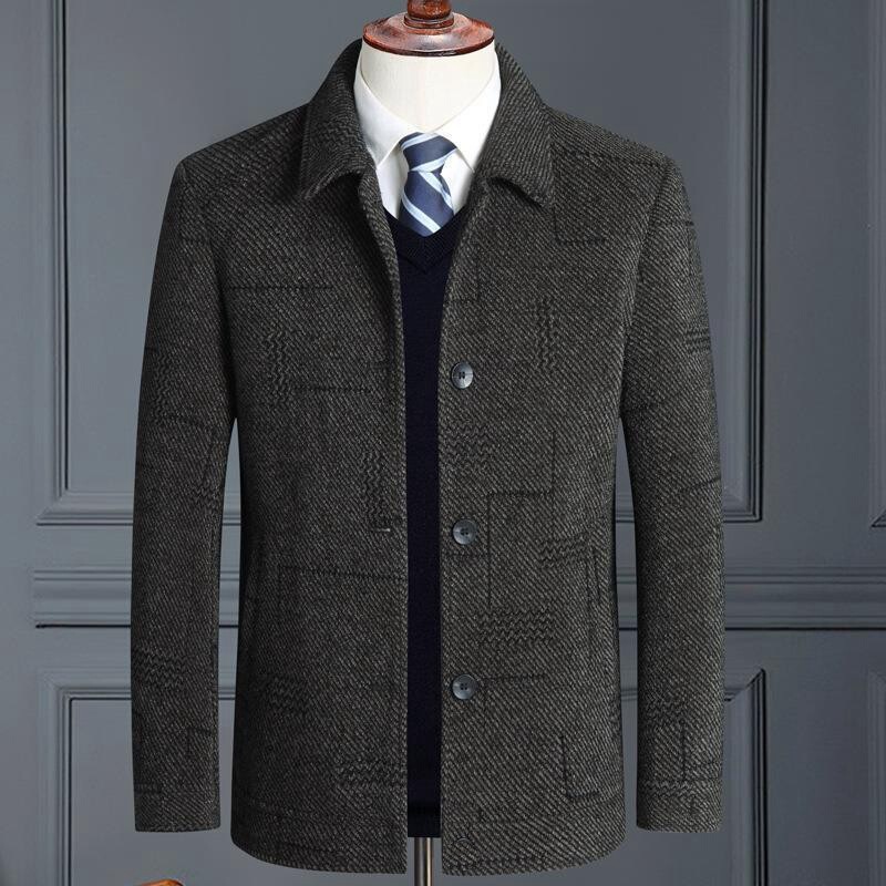 Wool Jacket Men's Dad's Spring and Autumn Thin Lass Casual Jacket Middle-aged Non-ironing Texted Business Jacket