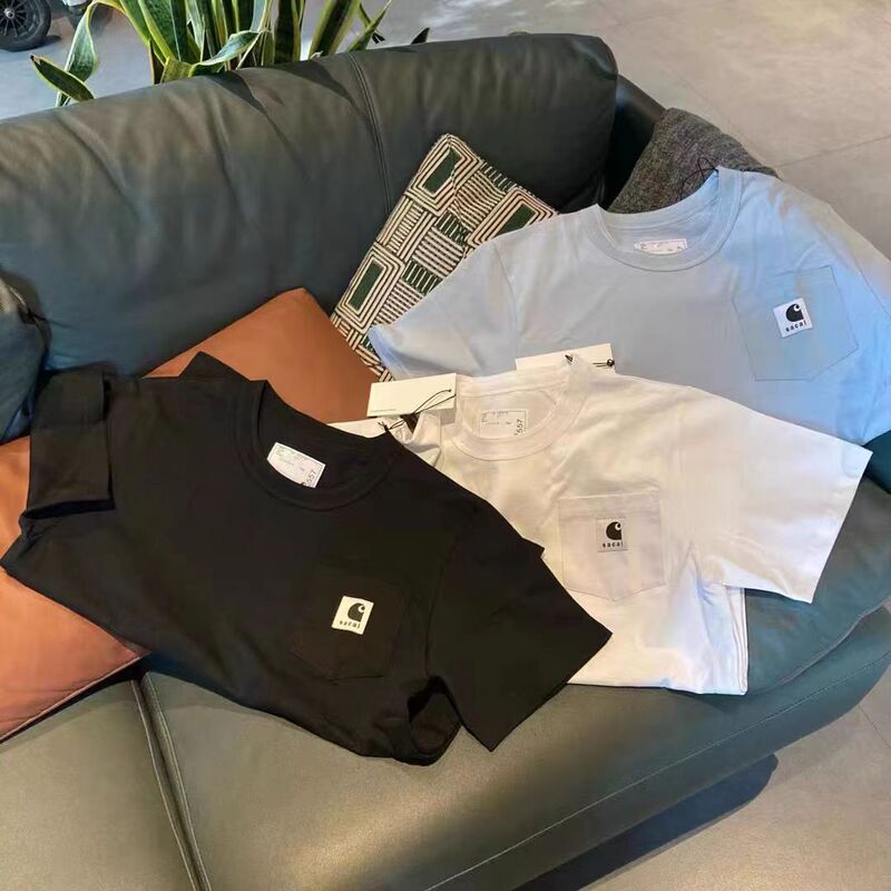 Cross-border New Carhart & Sac Joint Short-sleeved Summer Side Slit Button Crewneck Cotton Loose T-shirt for Men and Women Cross-border New Carhart & Sac Joint Short-sleeved Summer Side Slit Button Crewneck Cotton Loose T-shirt for Men and Women