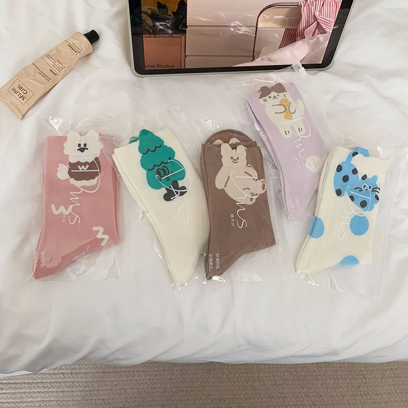 South Korea socks women's Dongdaemun cartoon cute mid-calf length socks 2024 New Four Seasons three-dimensional stockings individually packaged