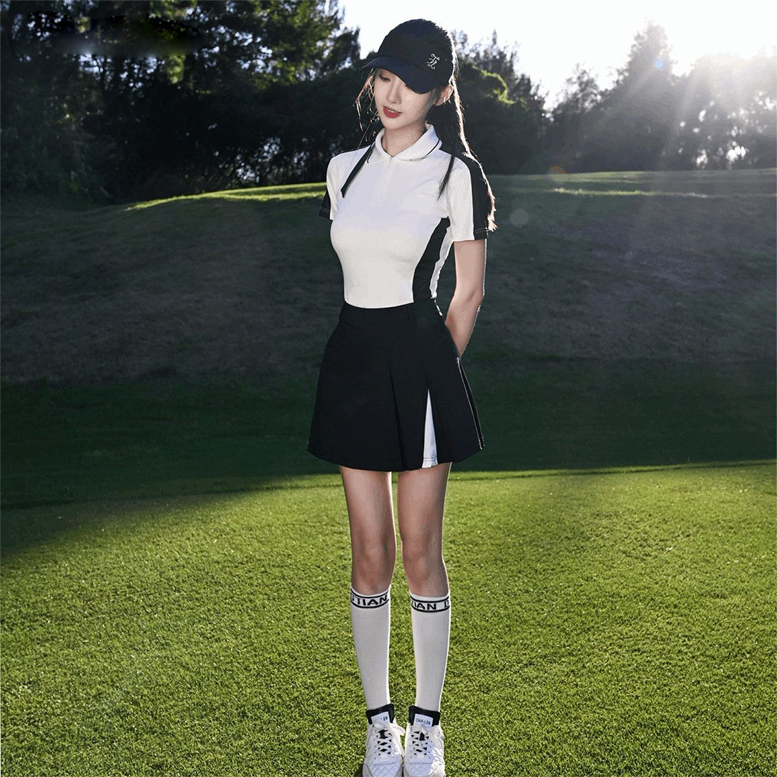 Korean Style Golf Clothing Women's Summer Lapel Short-Sleeved Breathable Skirt Slimming Sports Suit Badminton Tennis Suit