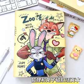 狐狸兔子活页磁扣本a5皮面学生文具全彩页可拆卸卡册手帐活页本