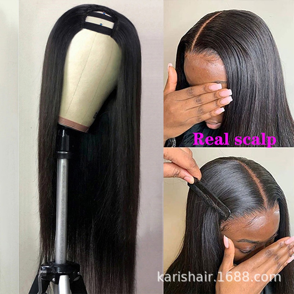 U parte mecanismo cubierta del pelo nuevo negro peluca cabeza cubierta real PELUCAS CABELLO humano