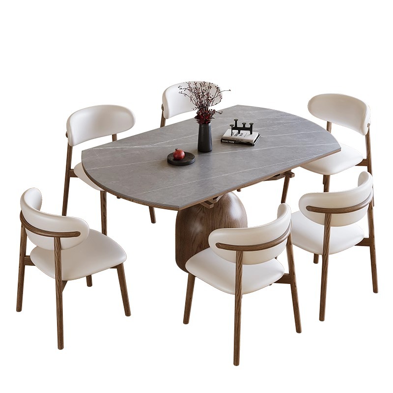 estilo retrógrado francés madera sólida tabla de roca mesa de comedor silla combinación de casa pequeña tabla redonda plegable retráctil estilo antiguo