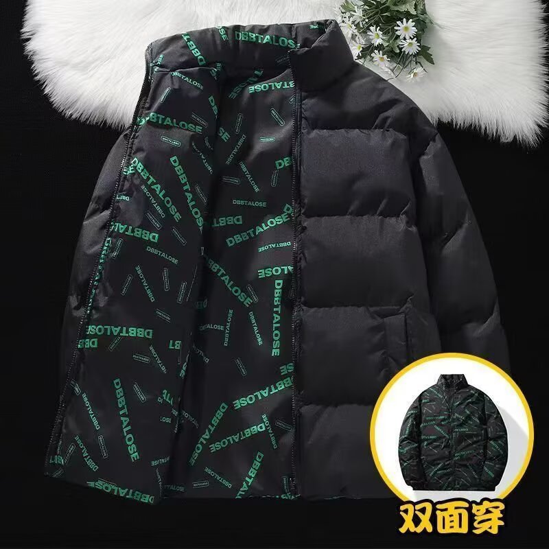 Reversible padded cotton jacket for men and women, autumn and winter cleanfit stand-up collar couple's coat, American retro baseball jacket