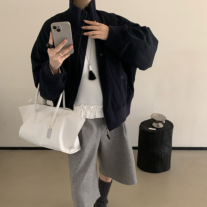 韩国东大门2025秋新休闲简约气质立领宽松显瘦百搭棉服夹克外套女|undefined