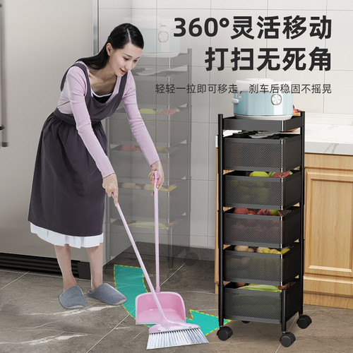 Kitchen rotating multi-functional storage rack home floor multi-layer snack small trolley fruit and vegetable basket storage rack