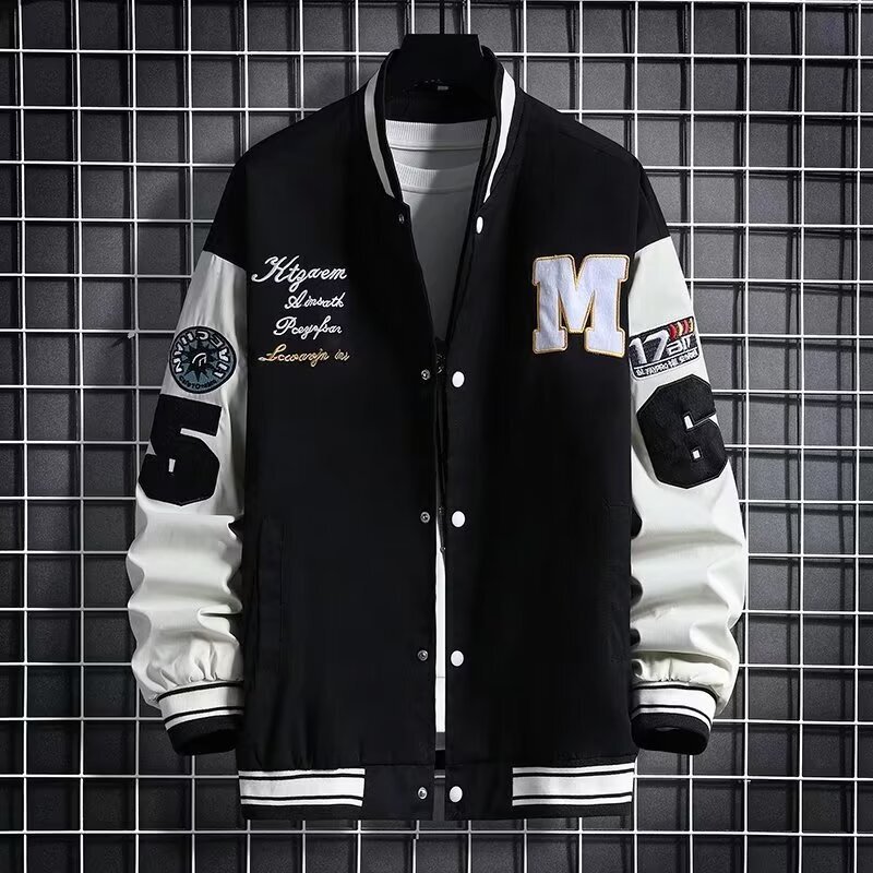 Self-set Factory Junior High School Baseball Suit Jacket Men's Spring and Autumn Loose Hong Kong Style Japanese Style Boys All-match Top Jacket Self-set Factory Junior High School Baseball Suit Jacket Men's Spring and Autumn Loose Hong Kong Style Japanese Style Boys All-match Top Jacket