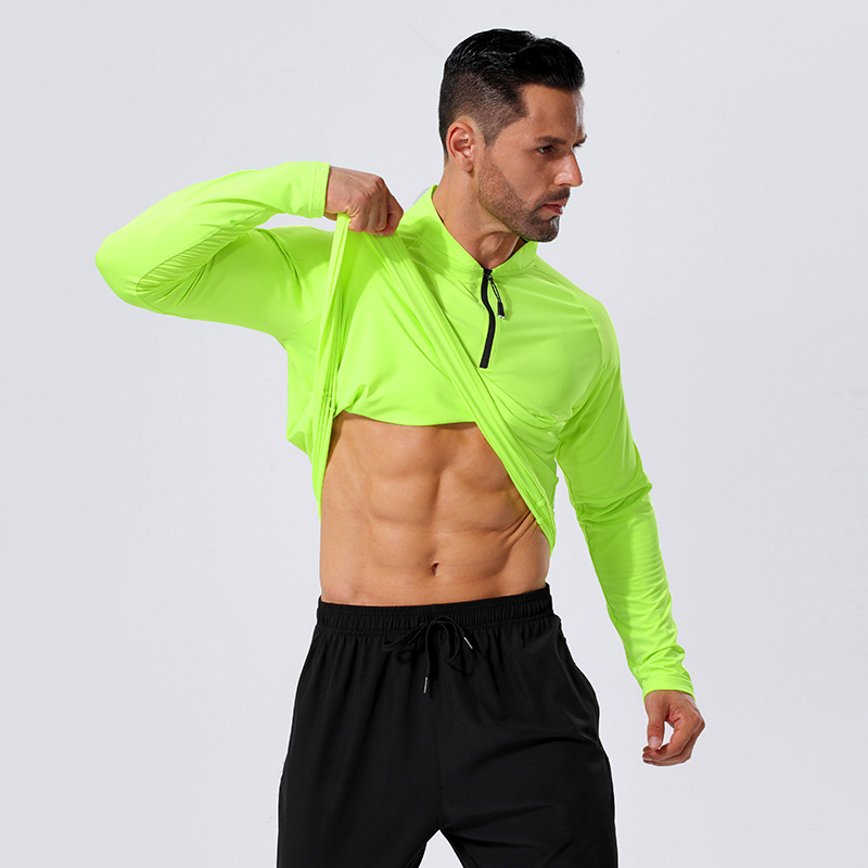 Otoño e Invierno nueva Camiseta deportiva media cremallera de manga larga superior cuello alto fitness ropa de secado rápido correr ropa de entrenamiento transfronterizo