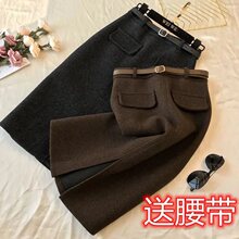 毛呢半身裙2025新款洋气开叉半身裙梨形外穿中长款冬天厚款裙子