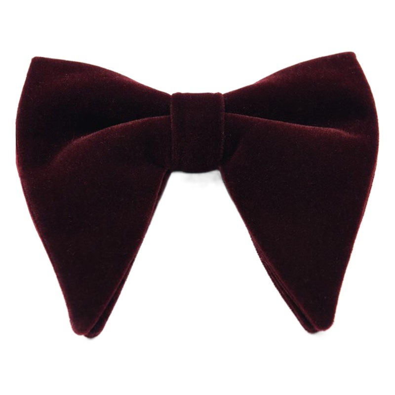 Collar de corbata de lazo de los hombres Flor de terciopelo de doble capa de arco grande liso monocromo vino rojo personalidad moda cuerno estilo