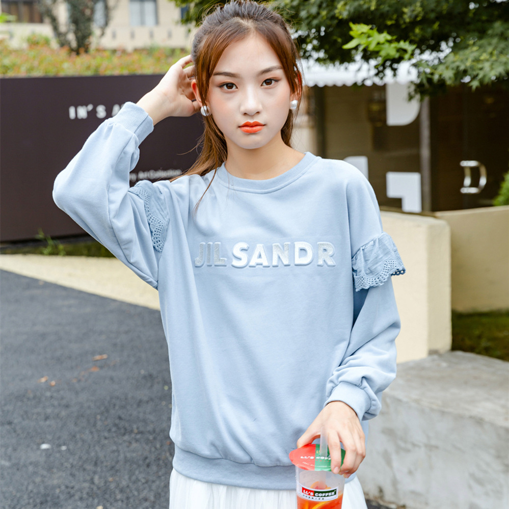 24年春秋新款韓版童裝字母女童衛衣荷葉邊長袖中大童套頭衫批發