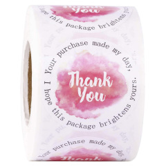 Cross-border 3.8cm Pink Watercolor Thank You Sticker Business Gift Sealing Tape Self-Adhesive Label